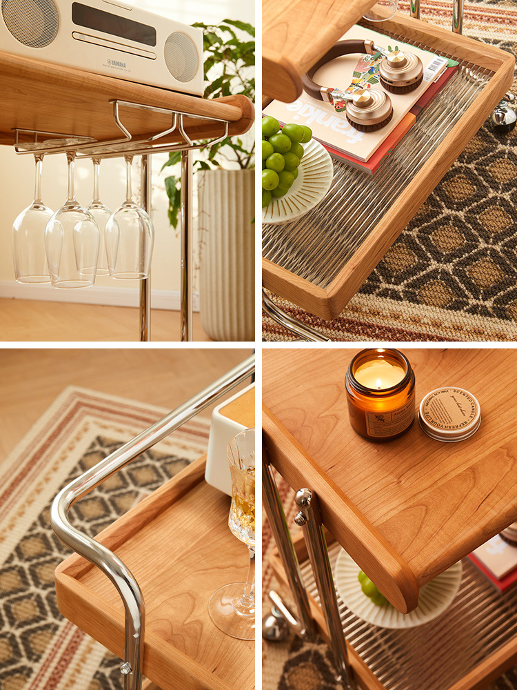 ベッドサイドテーブル キャスター付き 多機能木製天板キャスター付きサービスワゴン