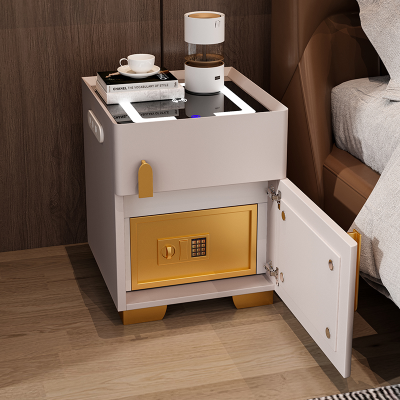 ベッドサイドテーブル 引き出し 多機能収納付き金庫内蔵ベッドサイドテーブル