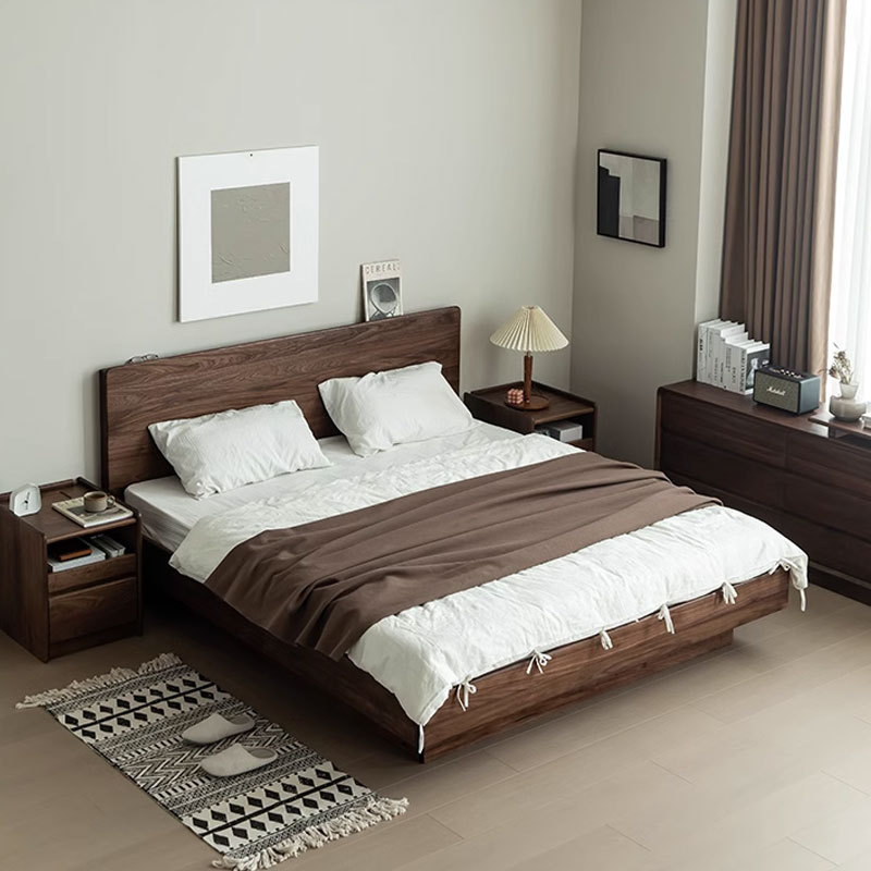 ベッドサイドテーブル 天然木製多機能収納付きベッドサイドチェスト