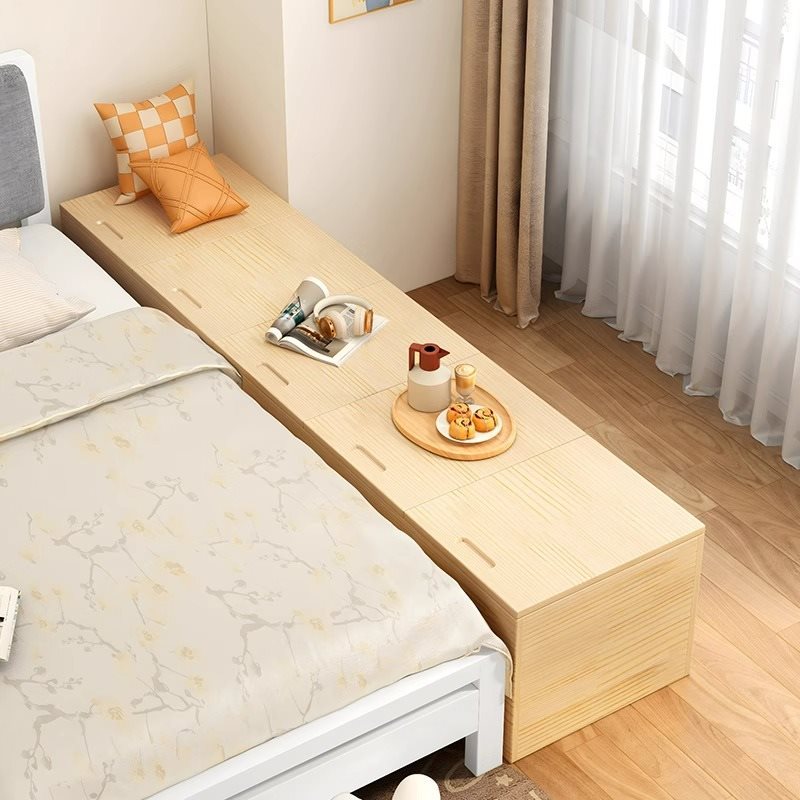 ベッドサイドテーブル 大きめ 天然木製大容量収納付きベンチ型サイドテーブル