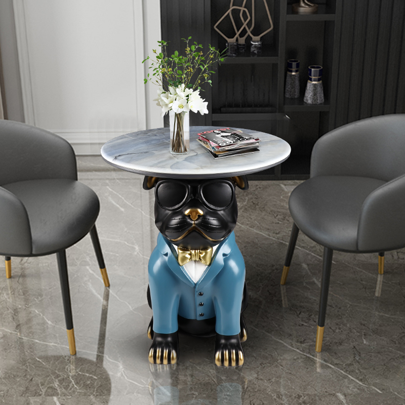 ベッドサイドテーブル 愛犬モチーフの大理石天板ベッドテーブル