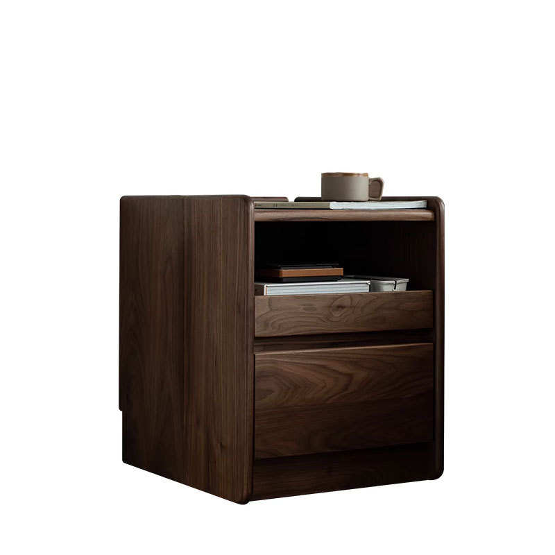 ベッドサイドテーブル 天然木製多機能収納付きベッドサイドチェスト