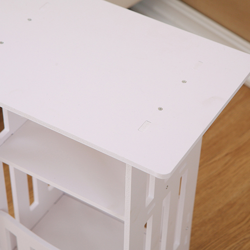 ベッドサイドテーブル 木製格子デザイン小さめサイドテーブル収納棚付き