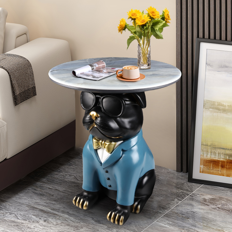 ベッドサイドテーブル 愛犬モチーフの大理石天板ベッドテーブル