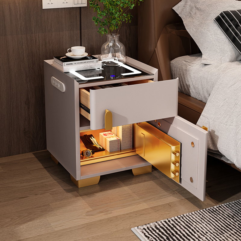 ベッドサイドテーブル 引き出し 多機能収納付き金庫内蔵ベッドサイドテーブル