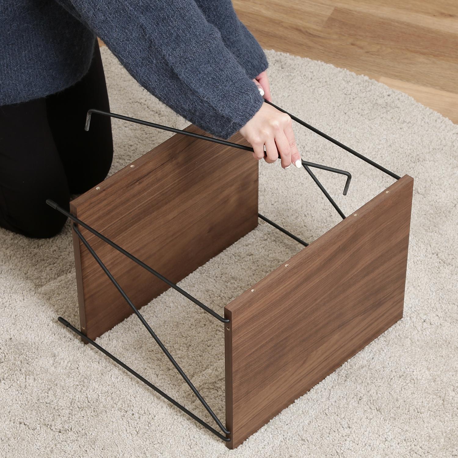 ベッドサイドテーブル 小さめ 二段ワイヤー棚 幅40センチ ブラウン