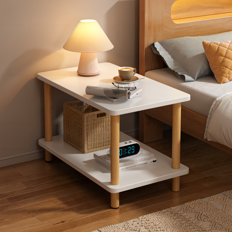 ベッドサイドテーブル 大きめ 多機能収納付き二段式ベッドサイドテーブル