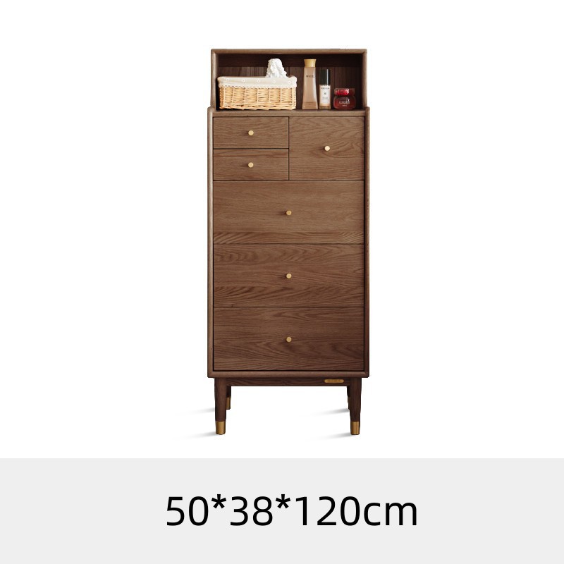 ベッドサイドテーブル 天然木多段式収納チェスト