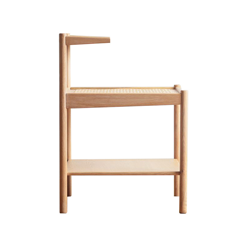 ベッドサイドテーブル 小さめ 三段藤編み天板付き木製小型収納棚