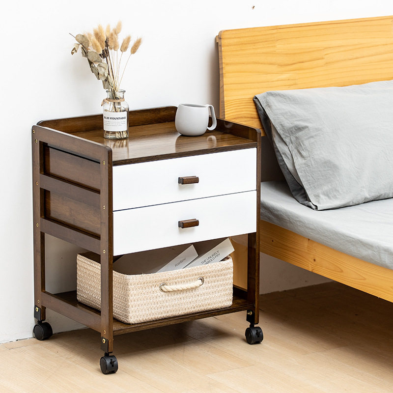 ベッドサイドテーブル キャスター付き 多機能引出し付き移動式ベッドサイドテーブル