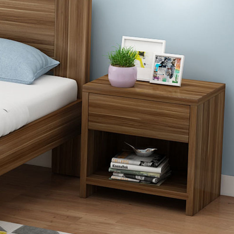 ベッドサイドテーブル 小さめ 木目調引き出し付き収納ベッドサイドテーブル