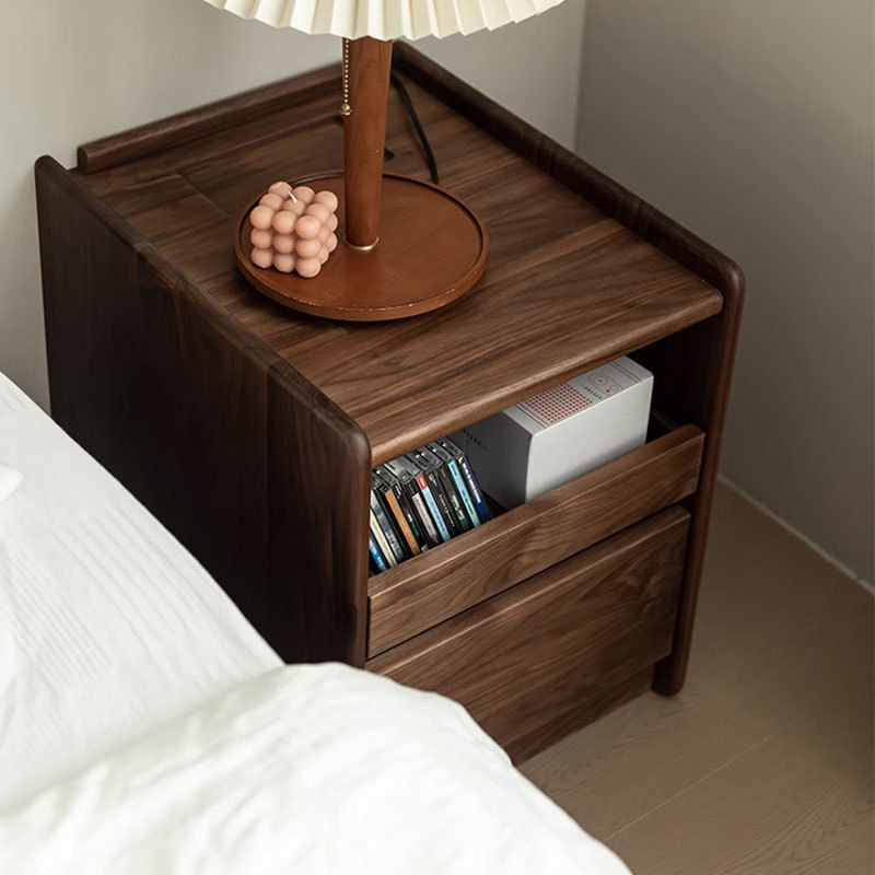 ベッドサイドテーブル 天然木製多機能収納付きベッドサイドチェスト