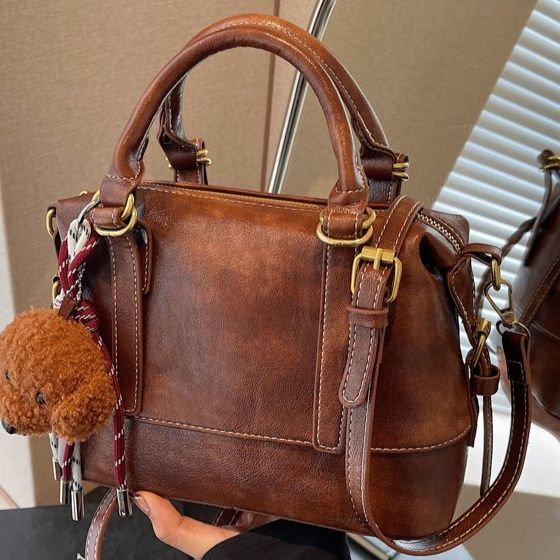  コンパクトハンドル付き本革風2wayミニボストンバック