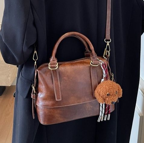  コンパクトハンドル付き本革風2wayミニボストンバック