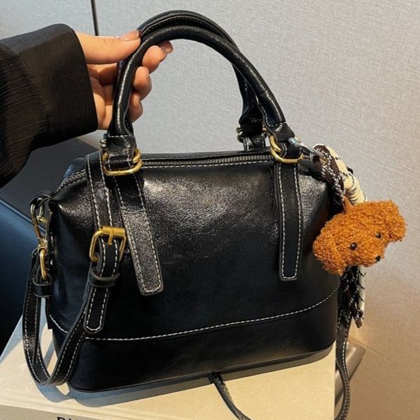  コンパクトハンドル付き本革風2wayミニボストンバック