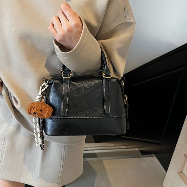  コンパクトハンドル付き本革風2wayミニボストンバック