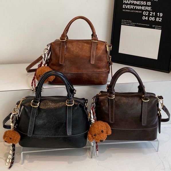  コンパクトハンドル付き本革風2wayミニボストンバック