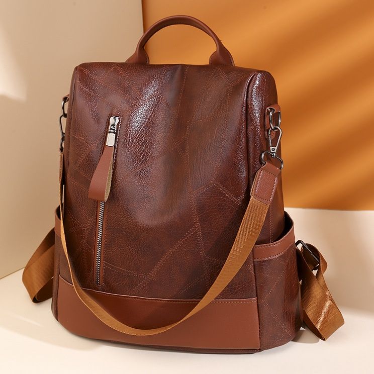 大容量レザーリュック多機能ジッパー付き２通りかばん
