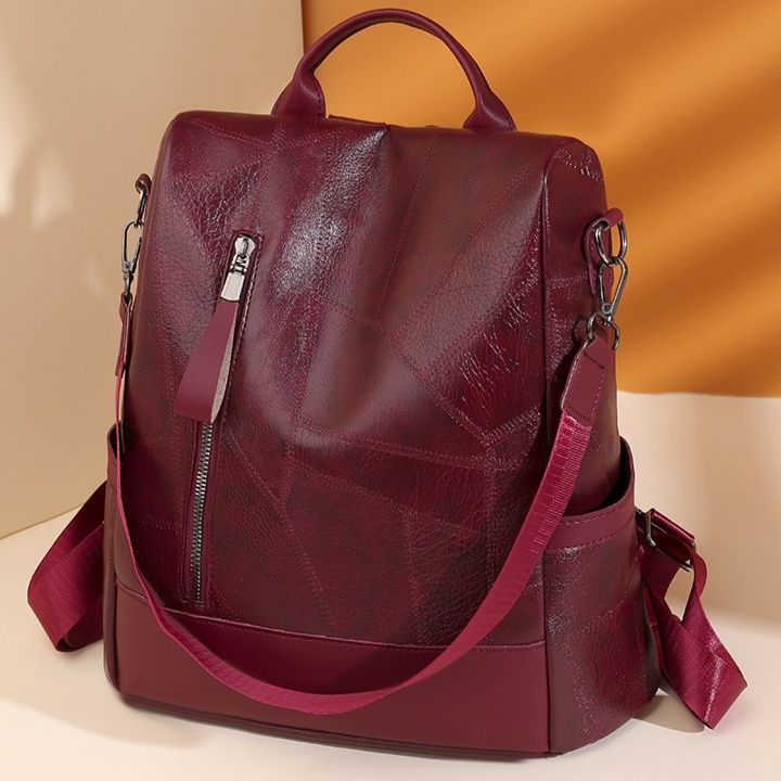 大容量レザーリュック多機能ジッパー付き２通りかばん