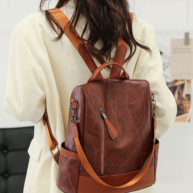大容量レザーリュック多機能ジッパー付き２通りかばん