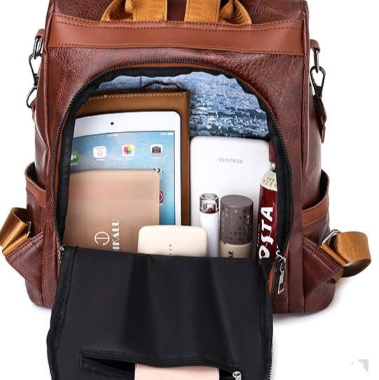 大容量レザーリュック多機能ジッパー付き２通りかばん