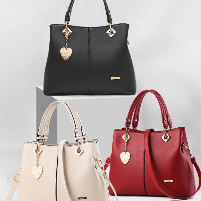 2wayバッグ ハート型チャーム付き上品な手提げショルダーバッグ
