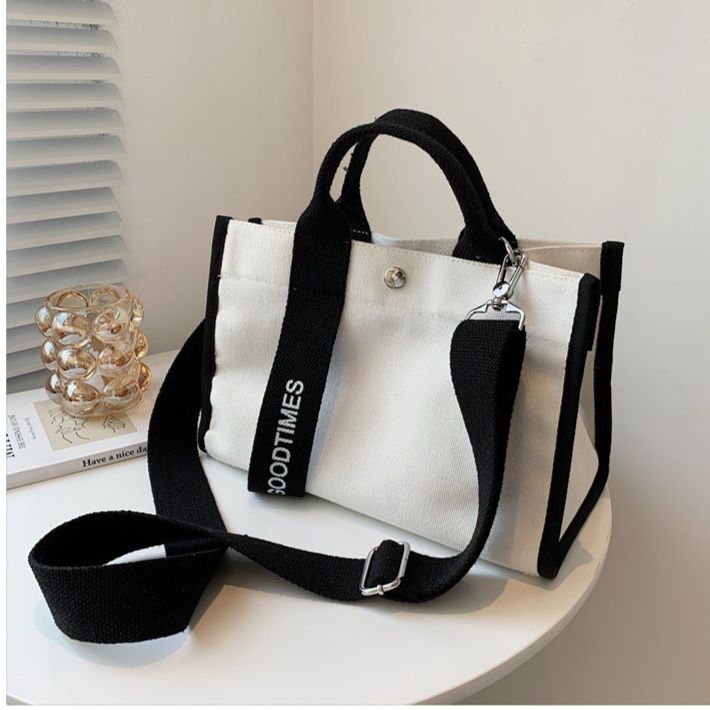2wayバッグ シンプル文字ストラップ付き多機能トートバッグ