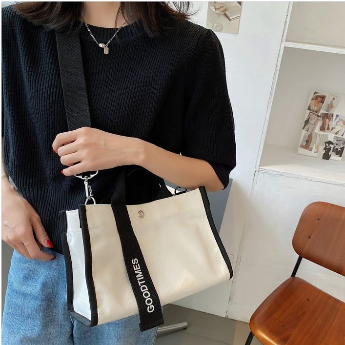 2wayバッグ シンプル文字ストラップ付き多機能トートバッグ