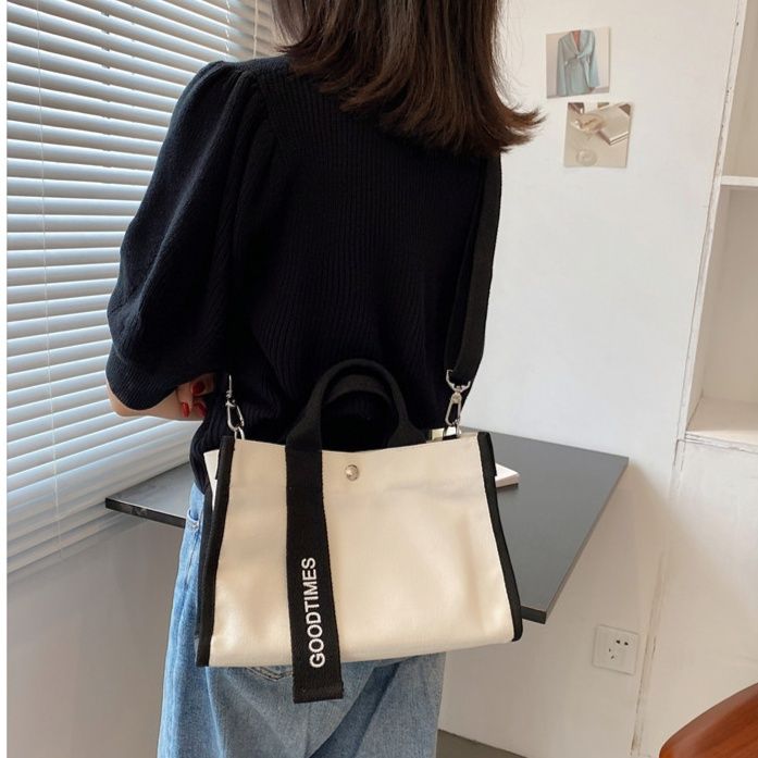 2wayバッグ シンプル文字ストラップ付き多機能トートバッグ