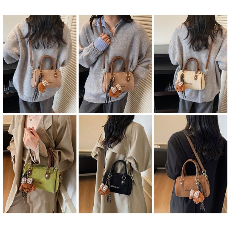 2wayバッグ くま飾り付き小型ハンドル　ショルダーバッグ