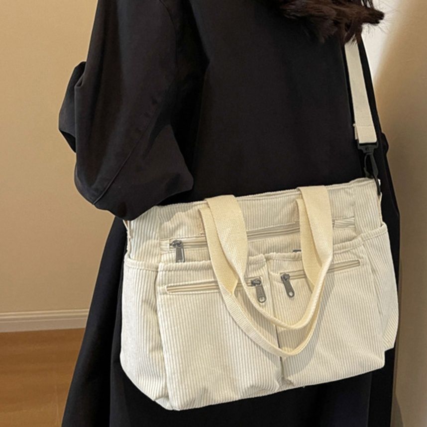 2wayバッグ コーデュロイ トートバッグ 多収納 斜め掛け対応