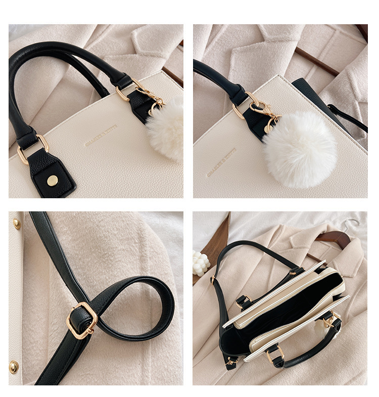 2wayバッグ ファー付き配色ハンドル　ショルダーバッグ