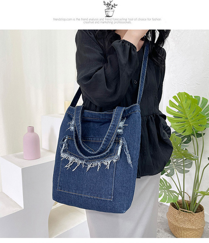 2wayバッグ デニム素材 フリンジ付き トートバッグ 大容量 斜めがけ対応