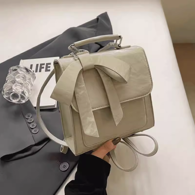 2wayバッグ リボン付きスクエアレザーバッグ