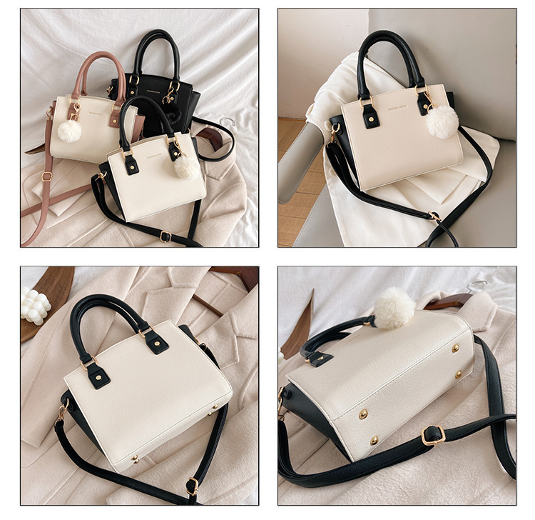 2wayバッグ ファー付き配色ハンドル　ショルダーバッグ