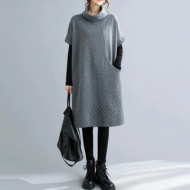 フォーマルカジュアル 通勤用キルティングワンピース ゆったり着痩せ効果 重ね着対応