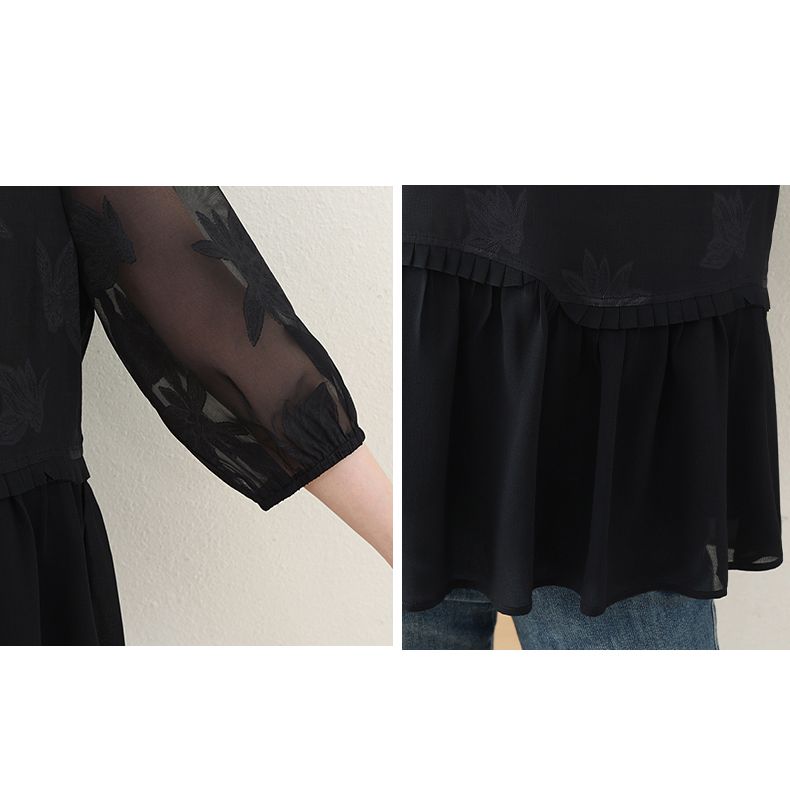 フォーマルカジュアル 花柄シアーペプラムブラウス
