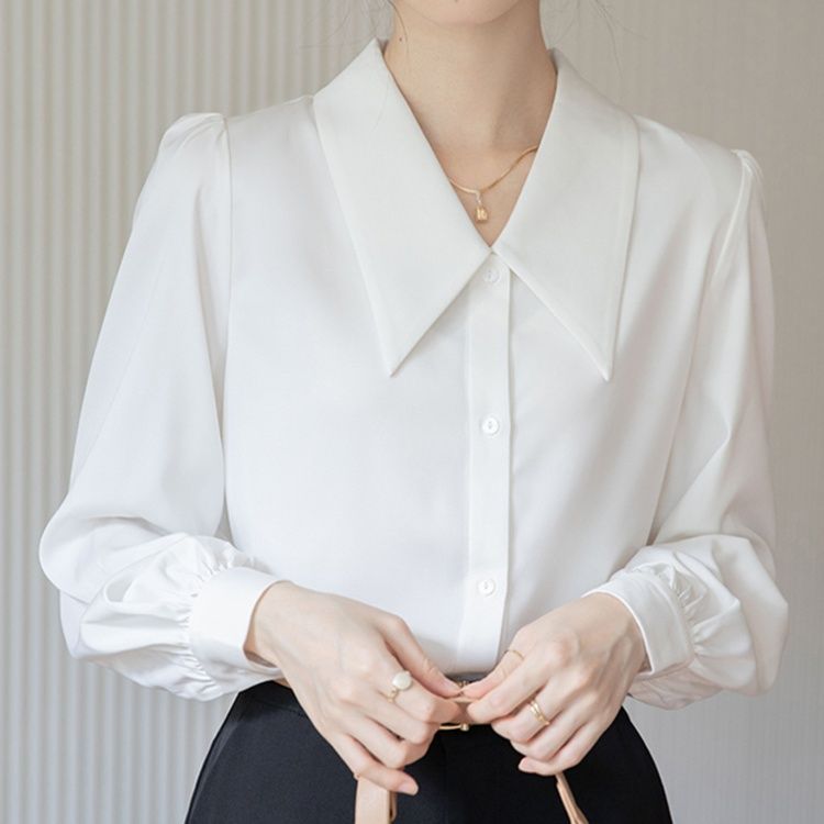 フォーマルカジュアル 優美な襟元パフスリーブブラウス