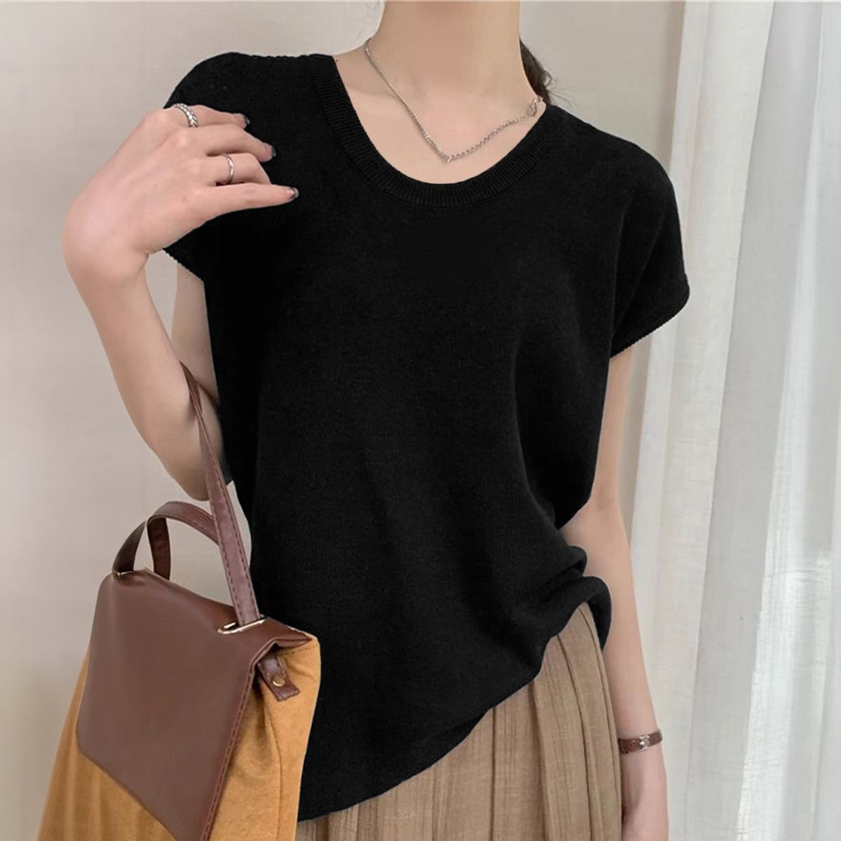 フォーマルカジュアル 通勤用 ニットTシャツ レディース 上品 半袖
