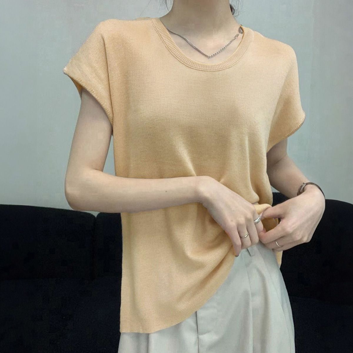 フォーマルカジュアル 通勤用 ニットTシャツ レディース 上品 半袖