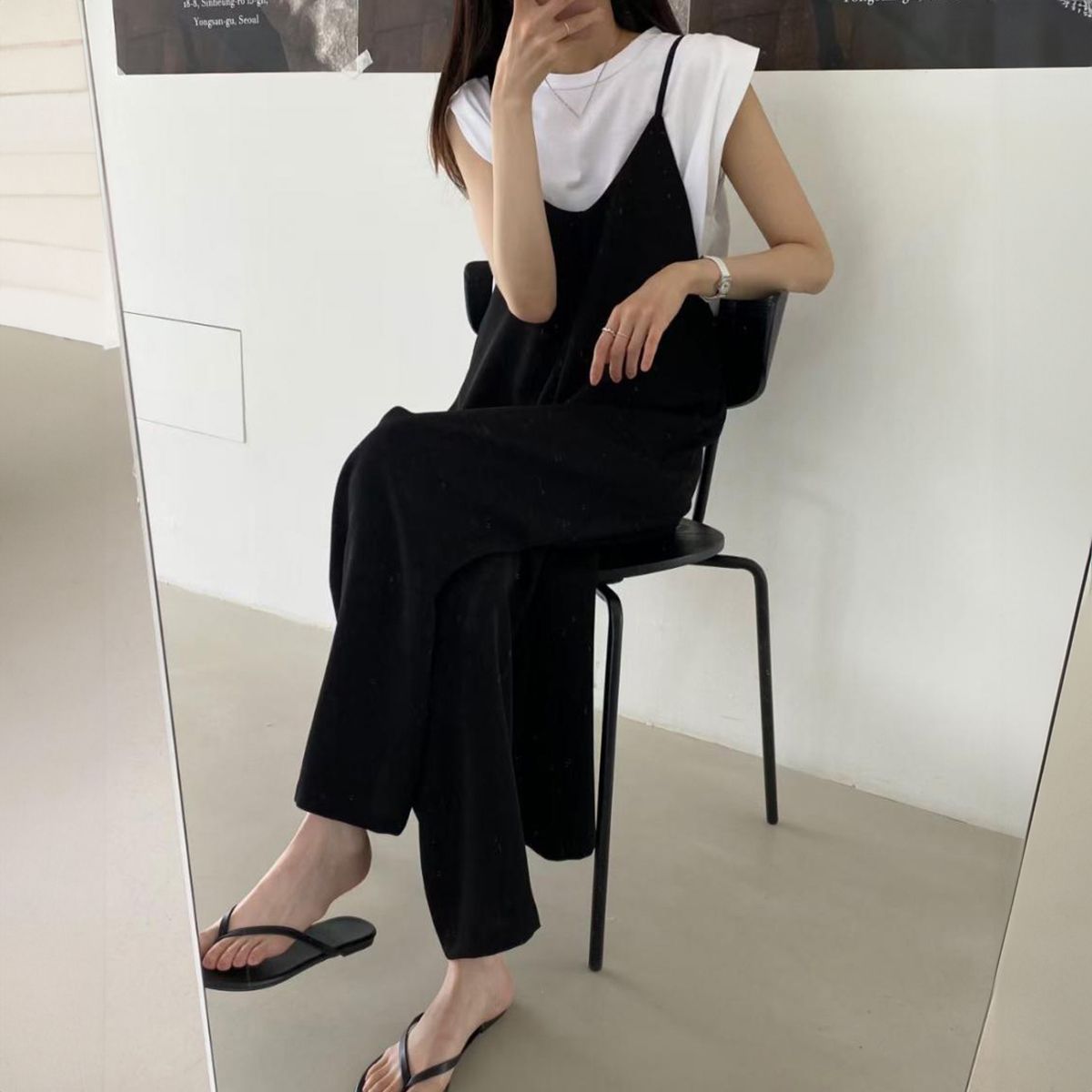 フォーマルカジュアル 参観日にぴったり Vネックサロペットワイドパンツ