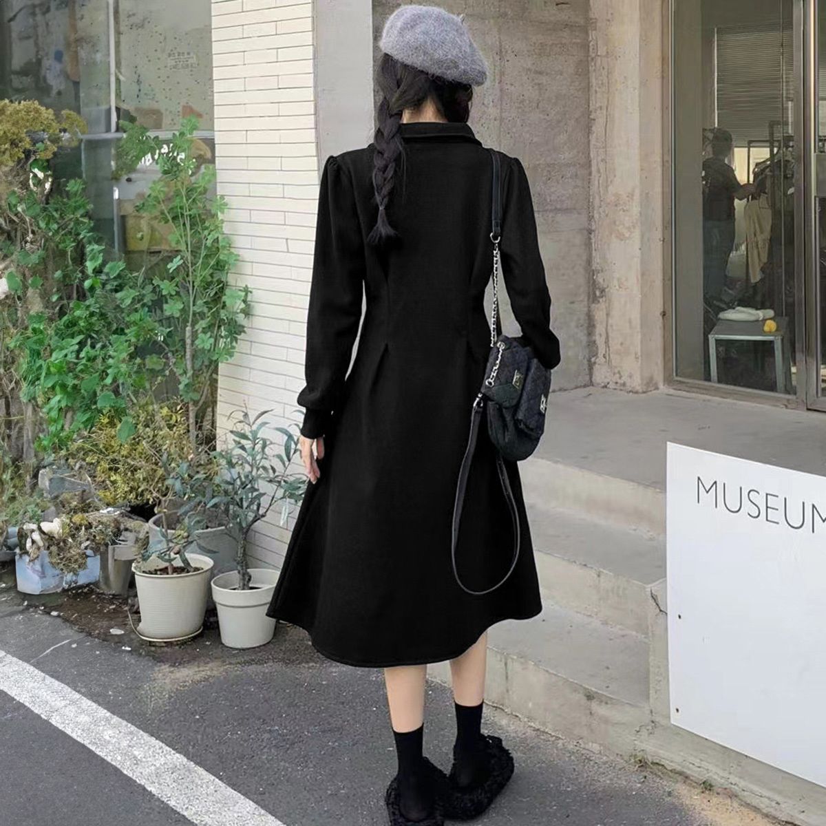 フォーマルカジュアル 入学式対応ハーフジップ長袖ワンピース体型カバー