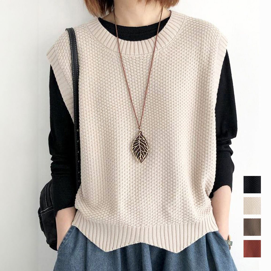フォーマルカジュアル 参観日対応ニットベスト ゆったり重ね着春秋冬服