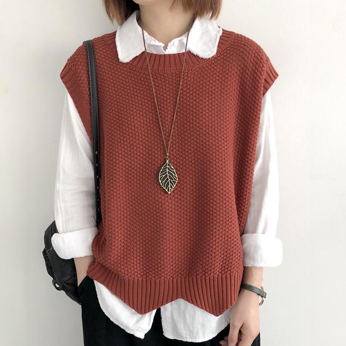 フォーマルカジュアル 参観日対応ニットベスト ゆったり重ね着春秋冬服