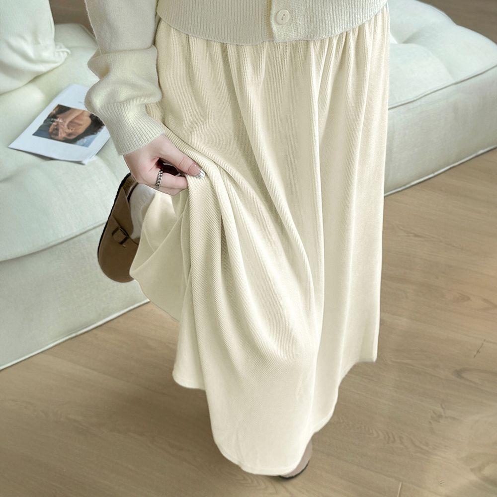 フォーマルカジュアル 通勤用裾広がりフレアスカート膝下丈