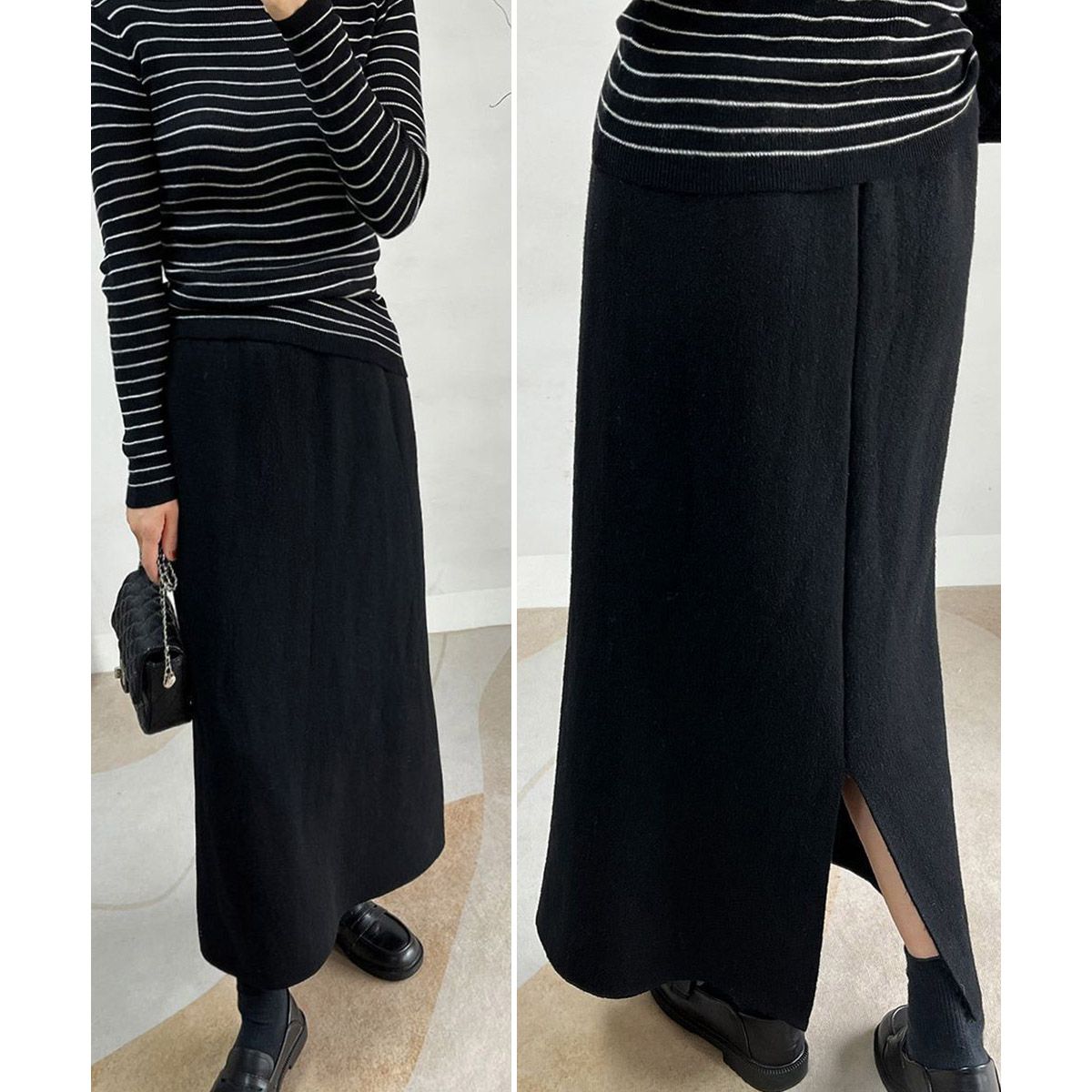 フォーマルカジュアル 参観日対応裏起毛ニットタイトスカート厚手