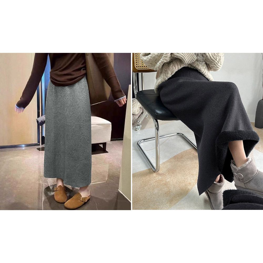 フォーマルカジュアル 参観日対応裏起毛ニットタイトスカート厚手