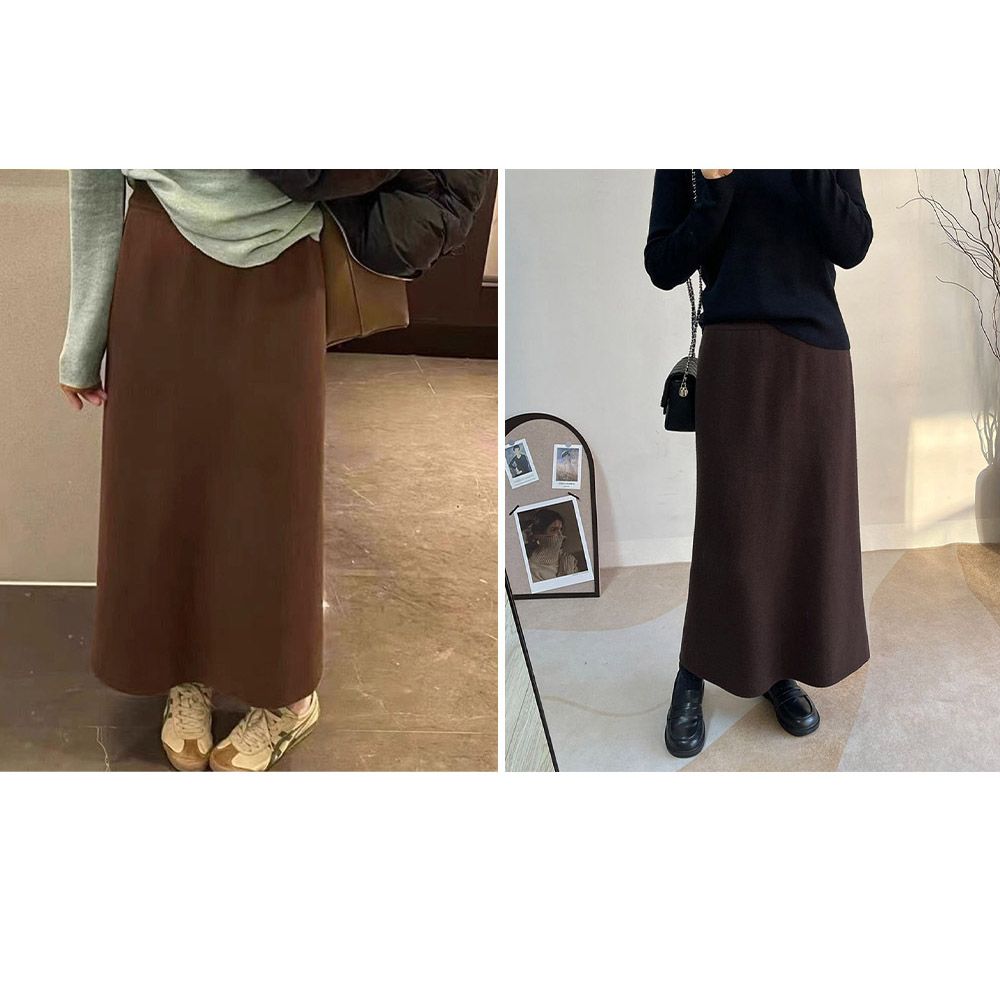 フォーマルカジュアル 参観日対応裏起毛ニットタイトスカート厚手