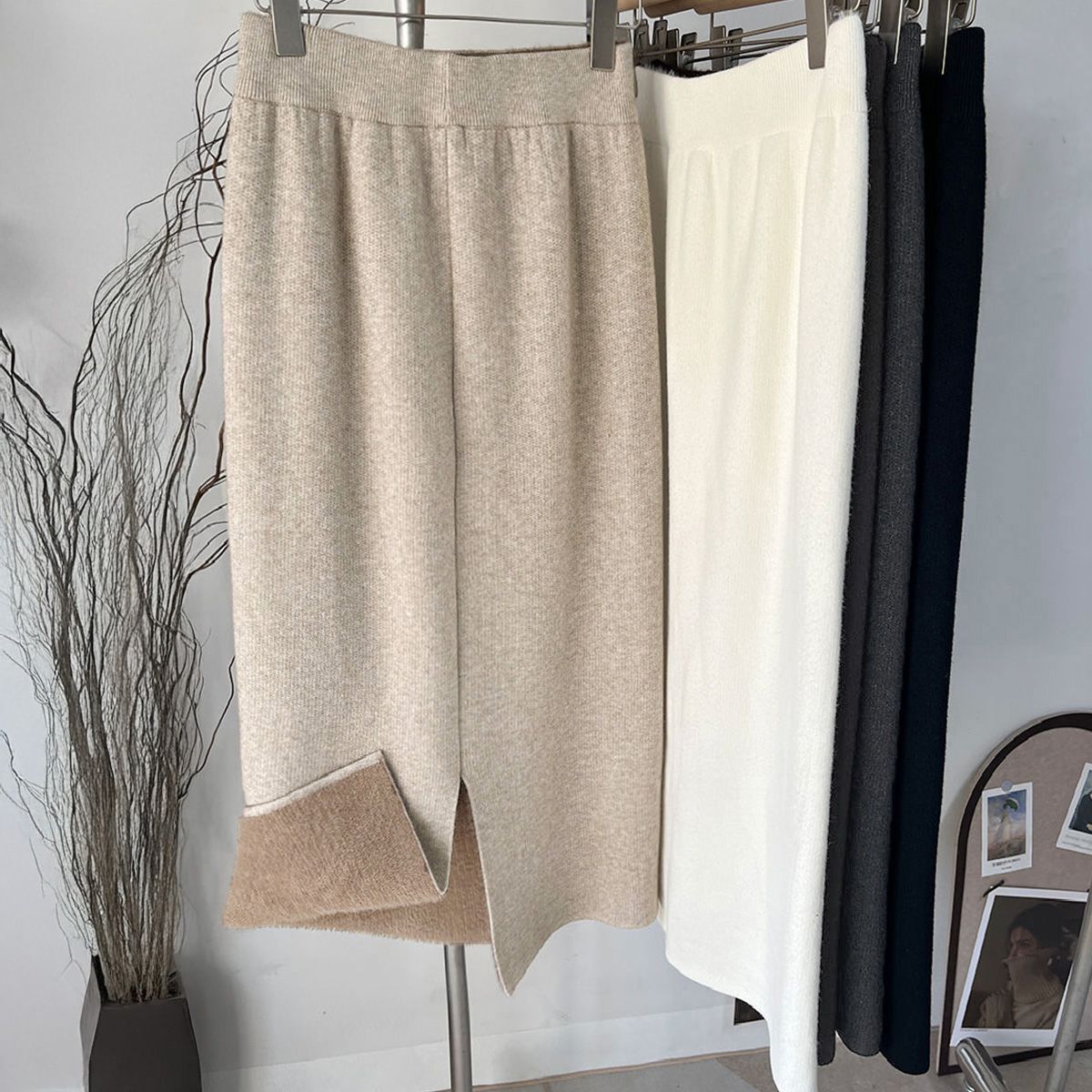 フォーマルカジュアル 参観日対応裏起毛ニットタイトスカート厚手