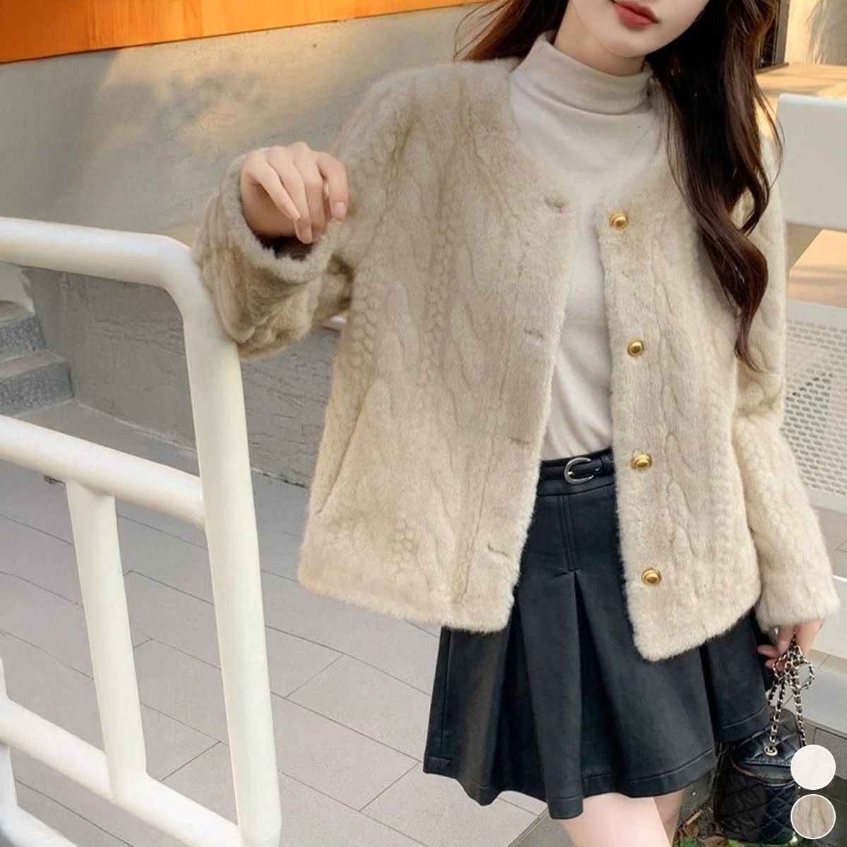 フォーマルカジュアル 参観日用ふわふわファージャケット金ボタン